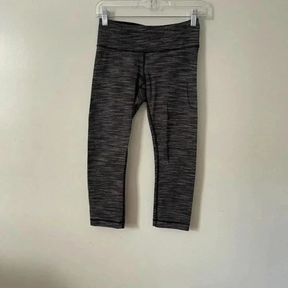 Lululemon Wunder Under Cropped Space Dye Black Gray Leggings  4